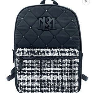 Badgley Mischka Black Quilted Backpack with Tweed Accent